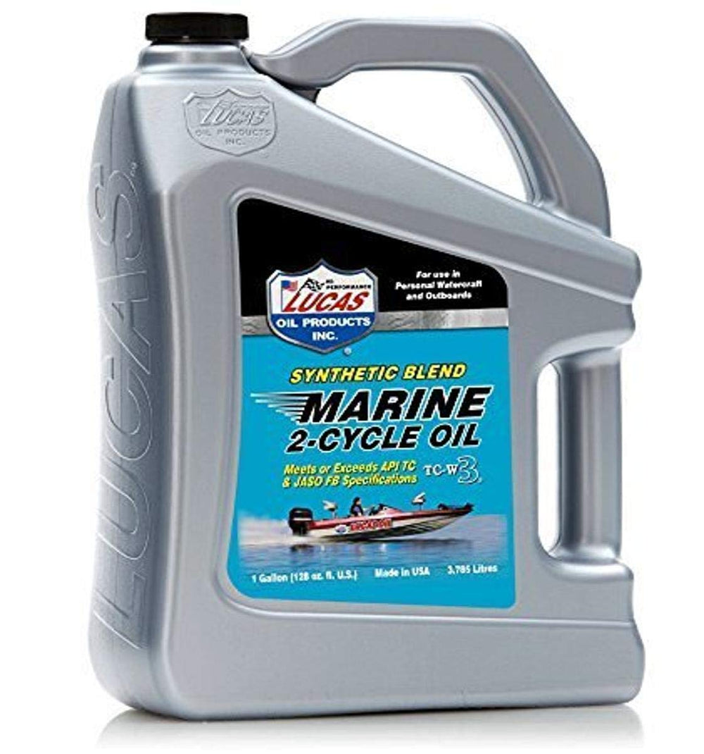 Lucas Oil 10861 front-facing one-gallon jug showing product label and easy-pour handle benefit