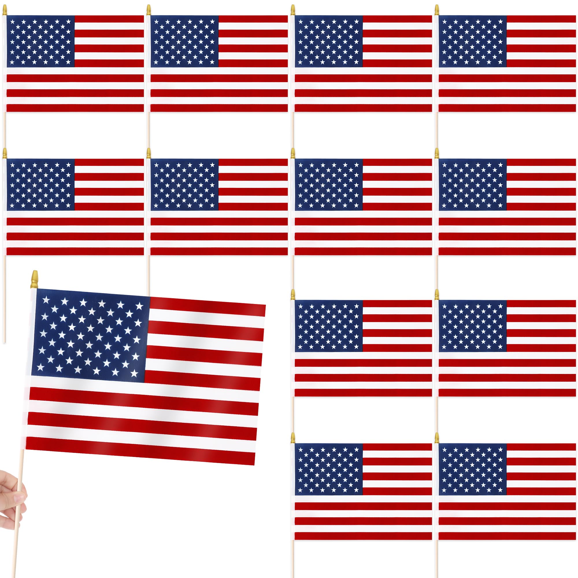 Luces front view of 8x12 inch flag showing bold stars and stripes benefit: clear patriotic display