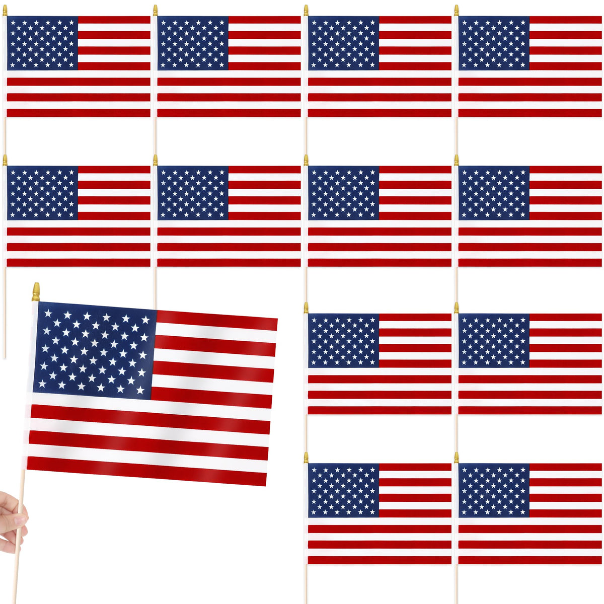 Luces front view of 8x12 inch flag showing bold stars and stripes benefit: clear patriotic display