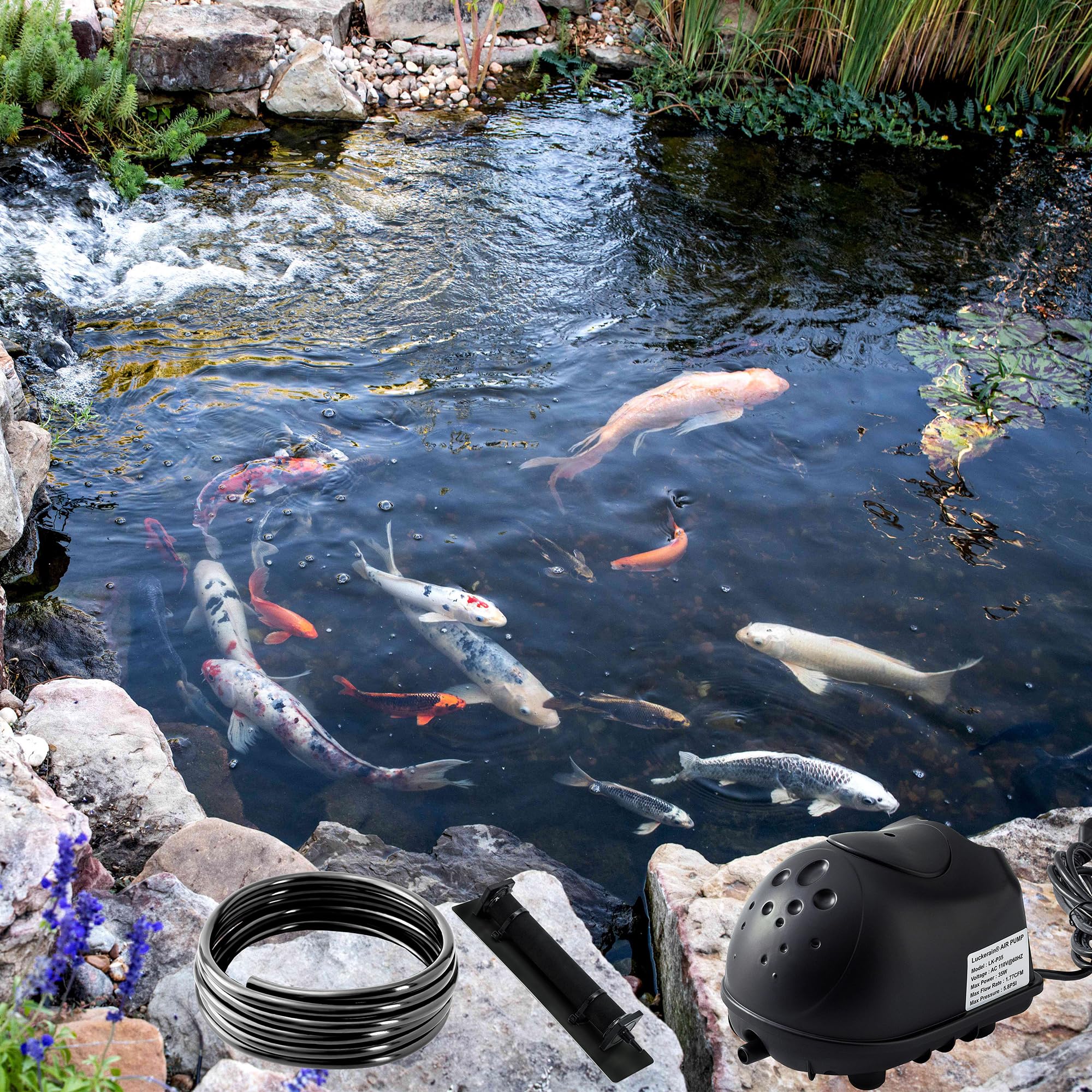 Luckerain aeration accessories laid out for quick straightforward installation