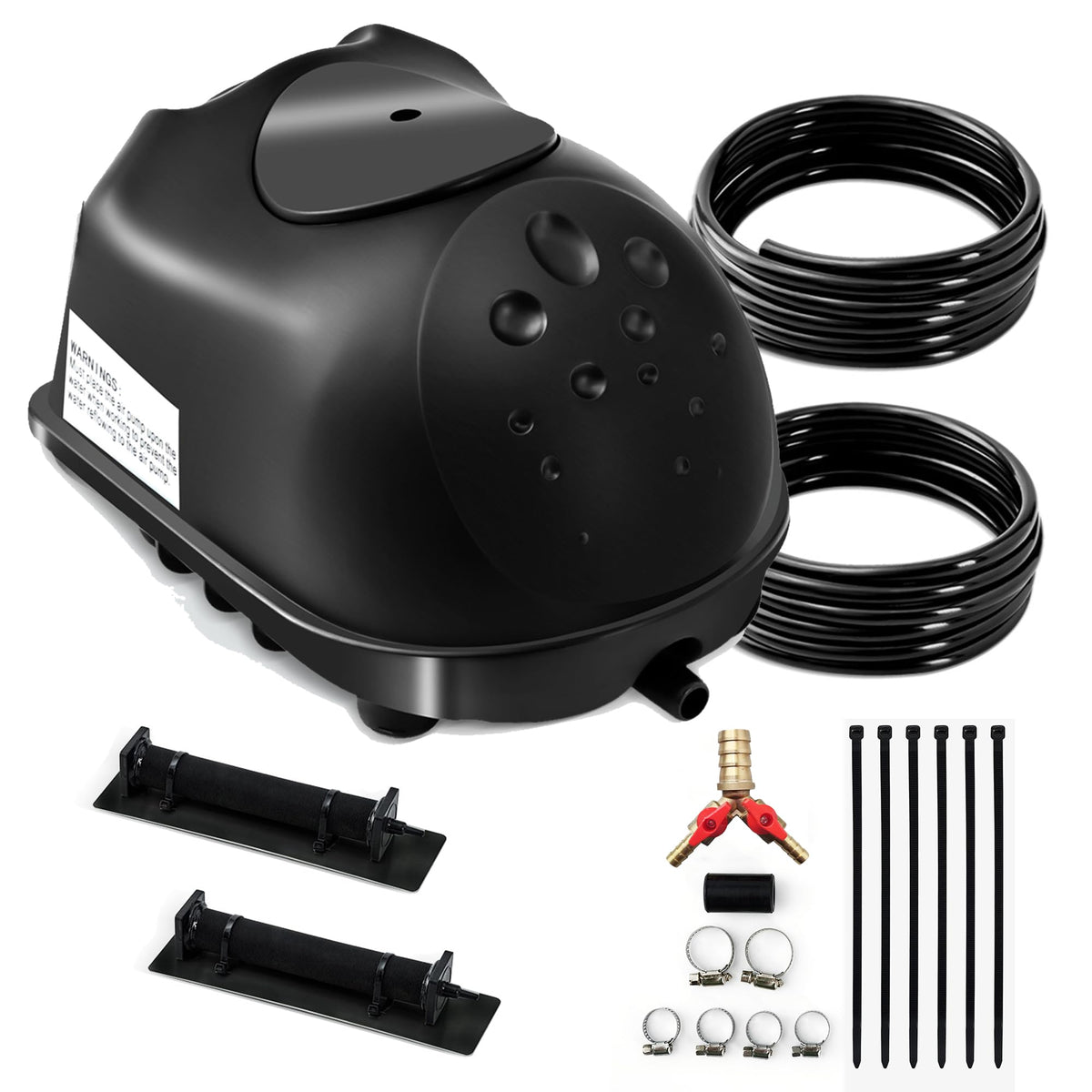 Luckerain front view showing compact aerator and grounded plug benefit quiet power