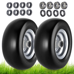 Lucky Seven front view wheel assembly showing complete 11x4.00-5 unit and benefit of ready-to-install convenience