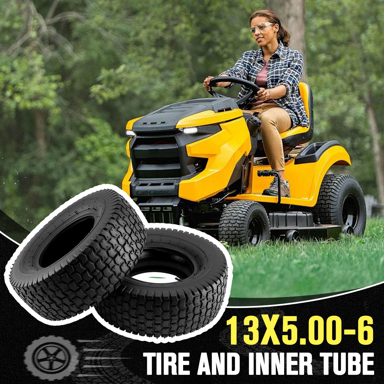 Lucky Seven tire beside a ruler showing 13-inch outer diameter for accurate size matching