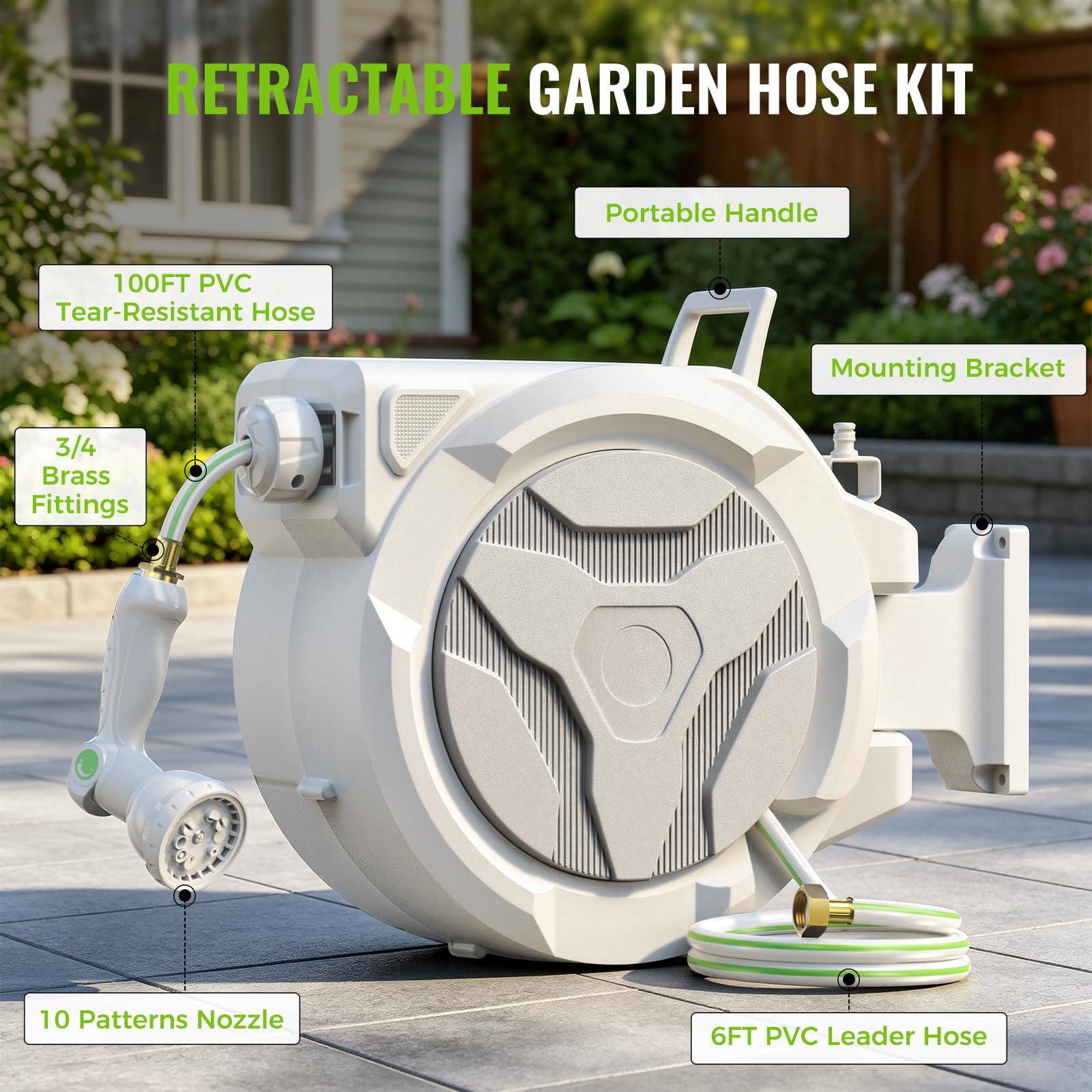 LUCKYTECH close-up of 10-function nozzle showing versatile spray options for chores