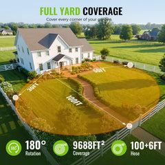 LUCKYTECH fully extended 100ft hose in garden demonstrating long coverage for lawns