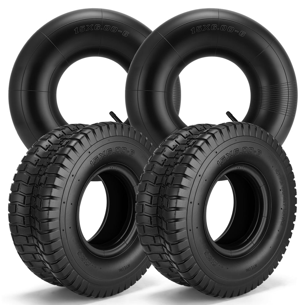 LuckySlycyc front view of 15x6.00-6 tire showing profile and sturdy build for reliability