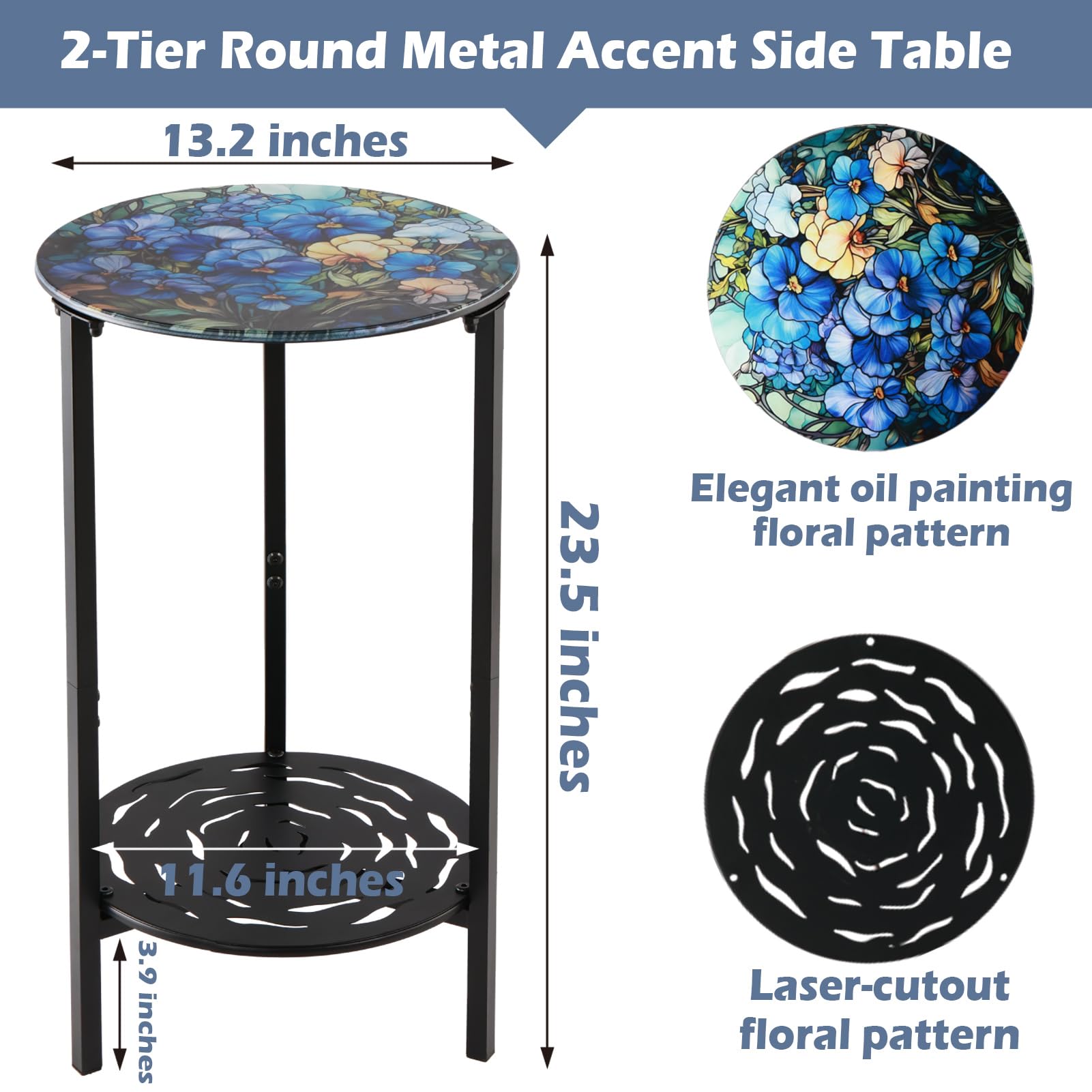 lucpur lower shelf laser-etched floral detail offering decorative storage