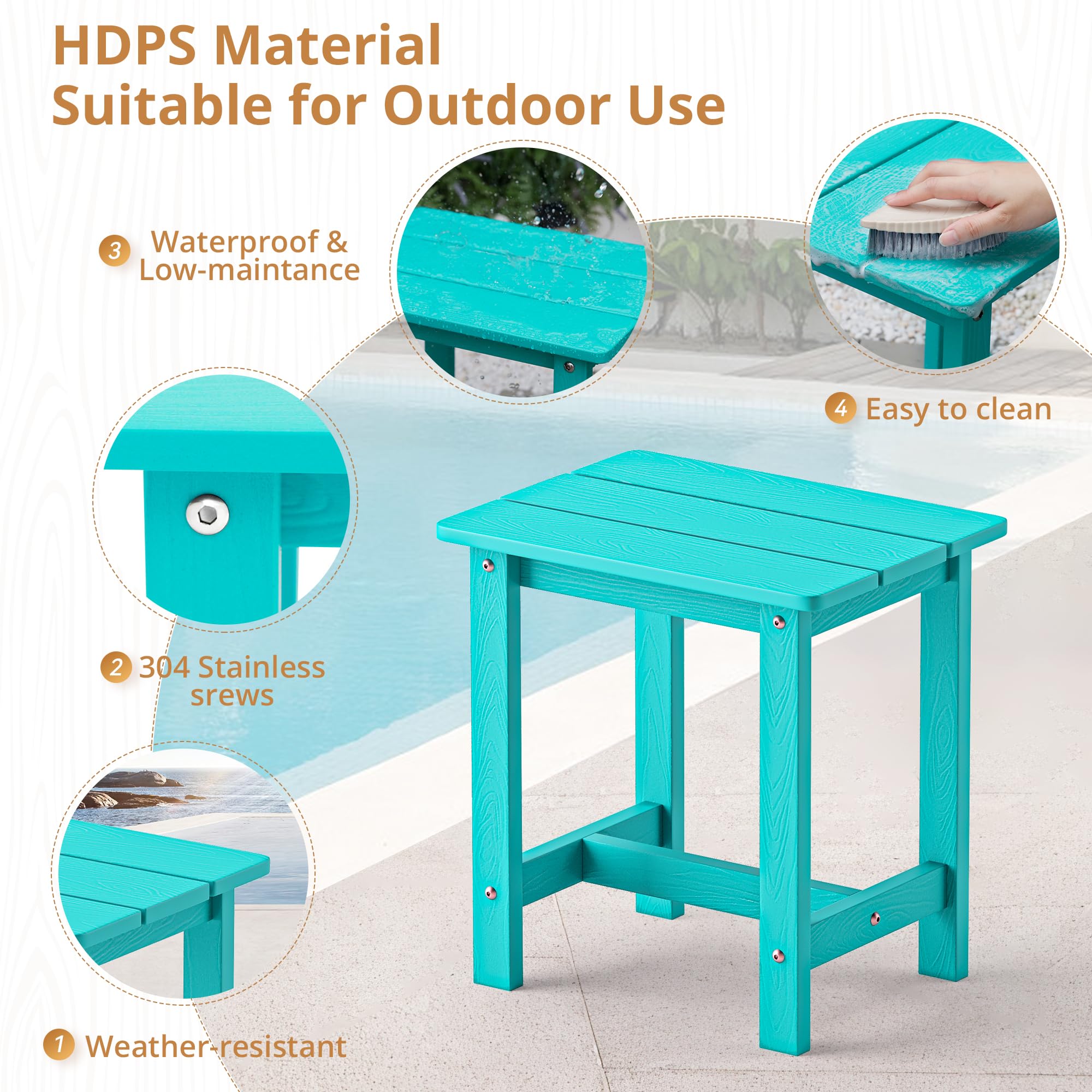 LUE BONA table next to measuring tape illustrating compact dimensions and fit