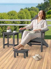 LUE BONA footstool beside chair showing size and practical seating support