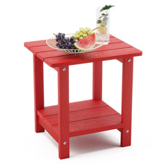 LUE BONA front view of bright red side table showing compact design and stability