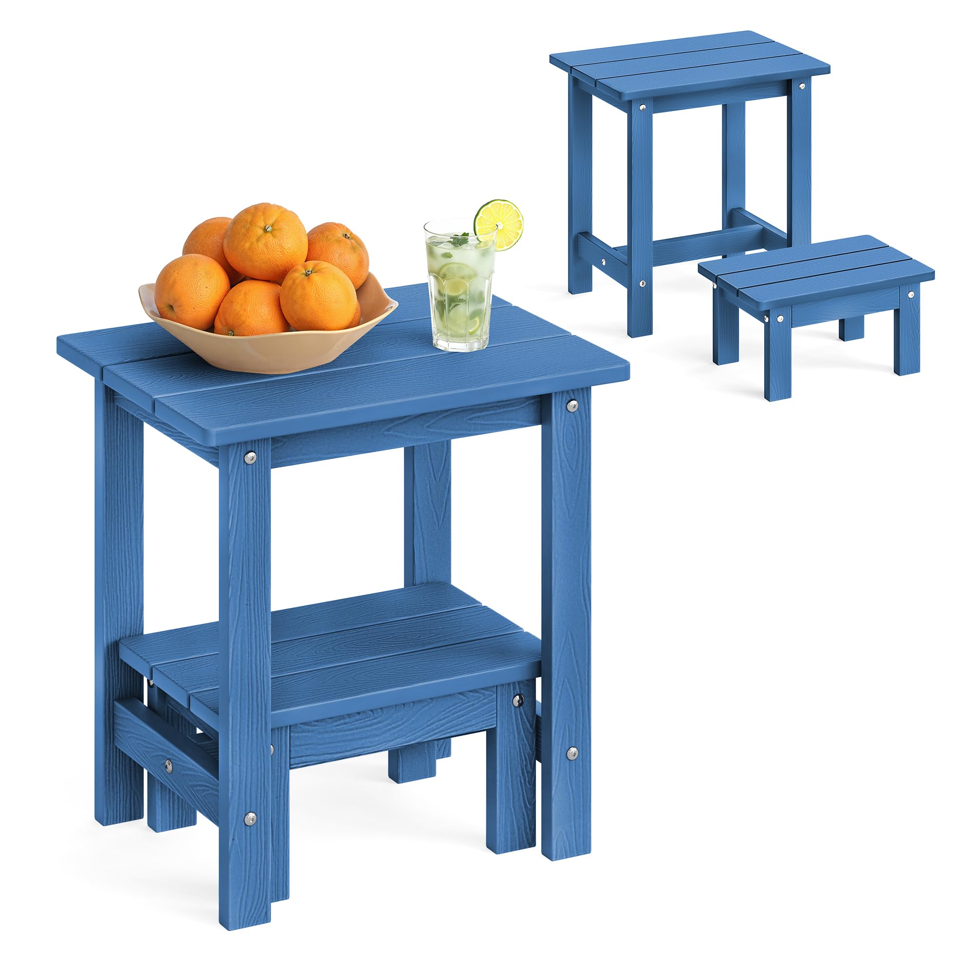 LUE BONA front view navy side table showing sturdy design and easy-access surface