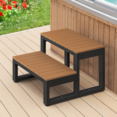 LUE BONA front view showing teak brown steps and stable design benefit