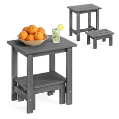 LUE BONA front view of dark gray two-tier table showing compact design and versatility