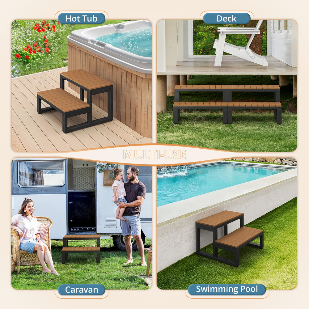 LUE BONA steps in use at a hot tub for safer, easier access