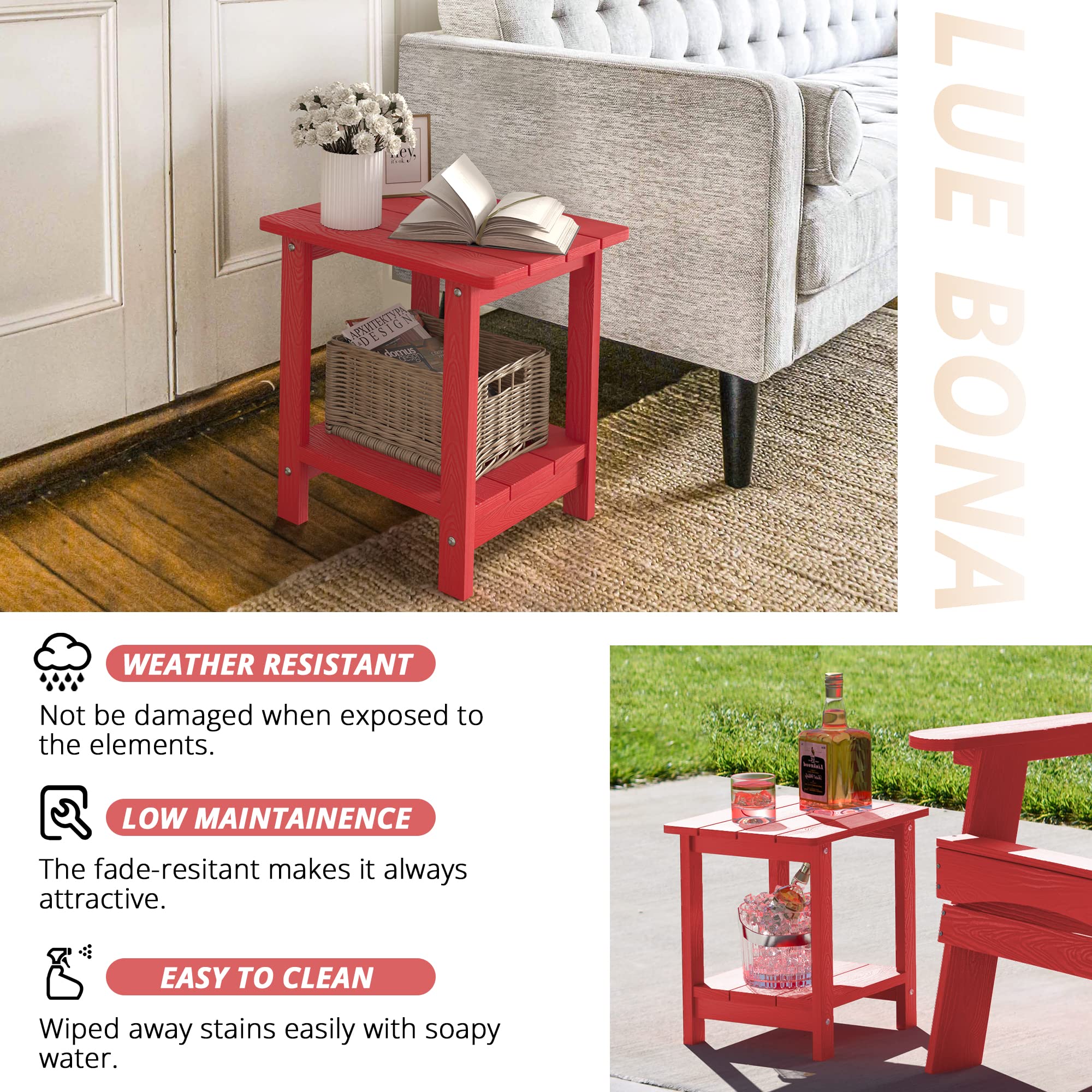 LUE BONA table in patio setting adding color and durable outdoor surface