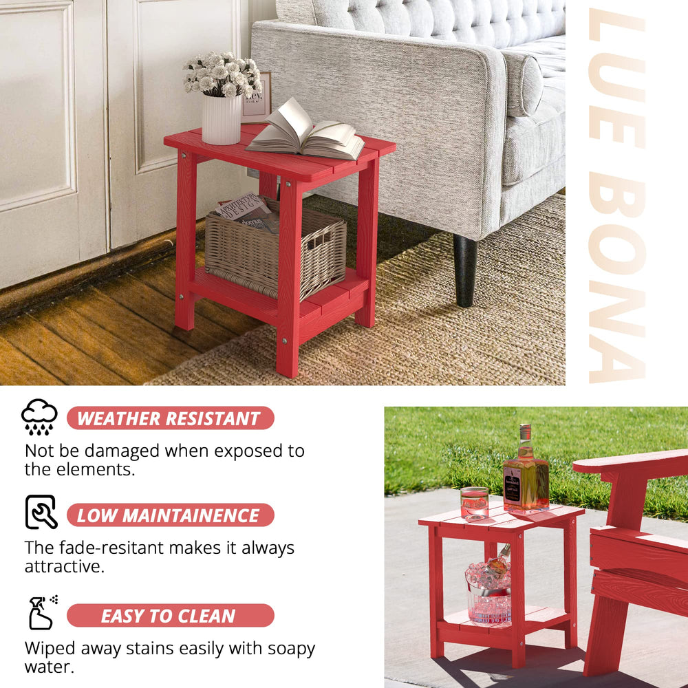 LUE BONA table in patio setting adding color and durable outdoor surface