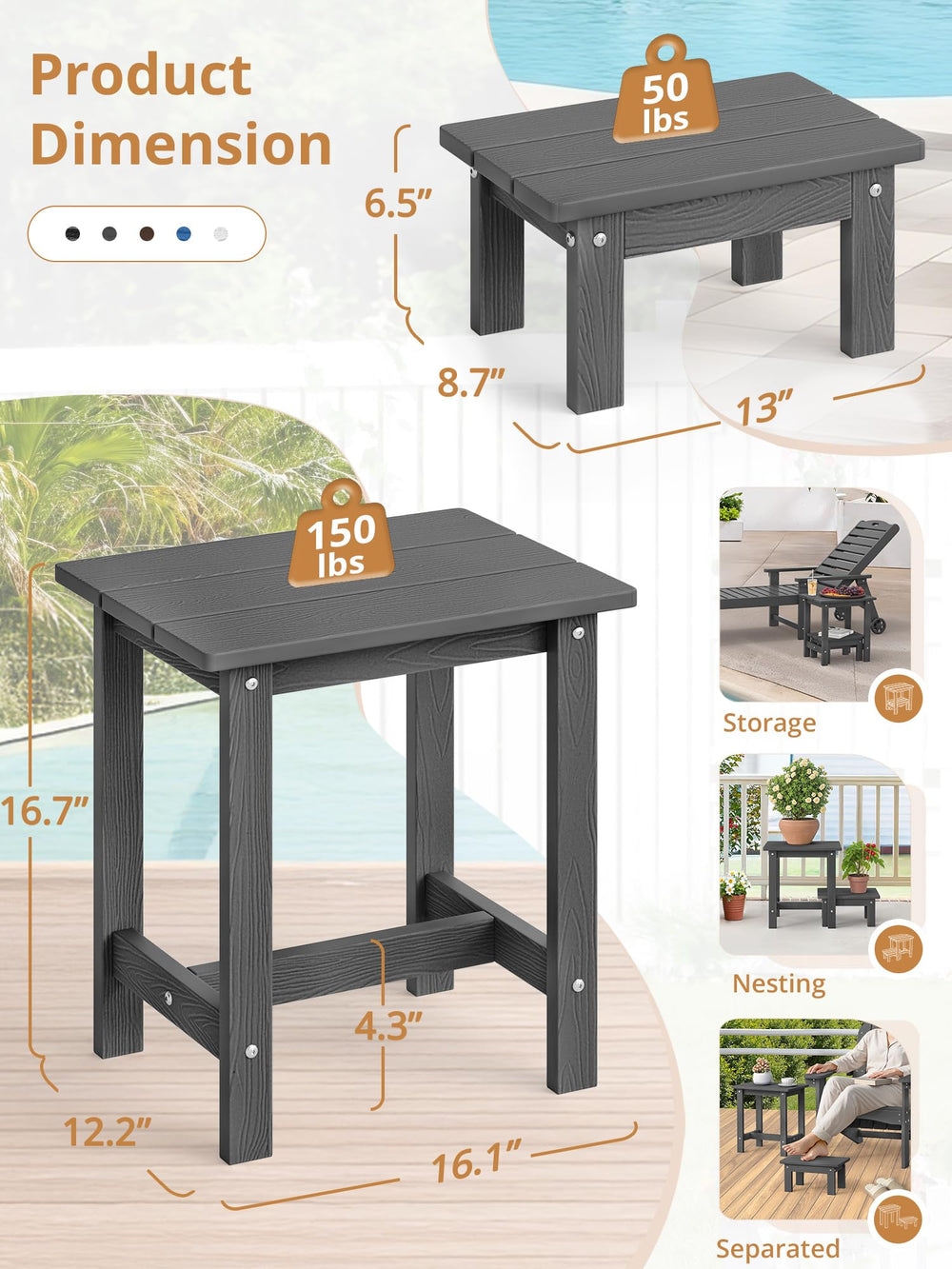 LUE BONA nested combo demonstrating space-saving stacked side table and footstool