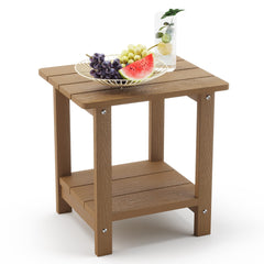 LUE BONA front view of brown two-tier table shows durability and neat design