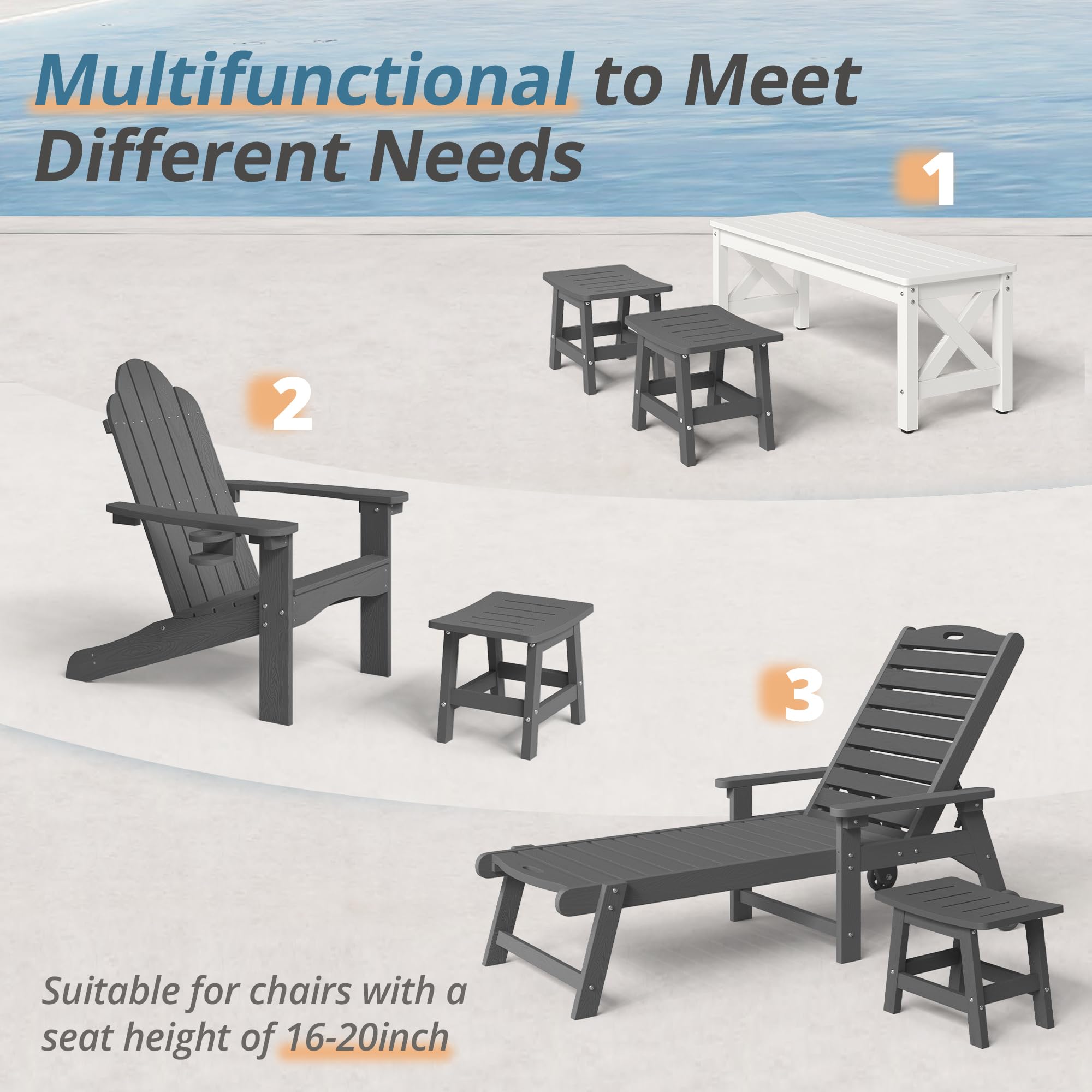 LUE BONA ottoman beside measuring tape illustrating compact dimensions