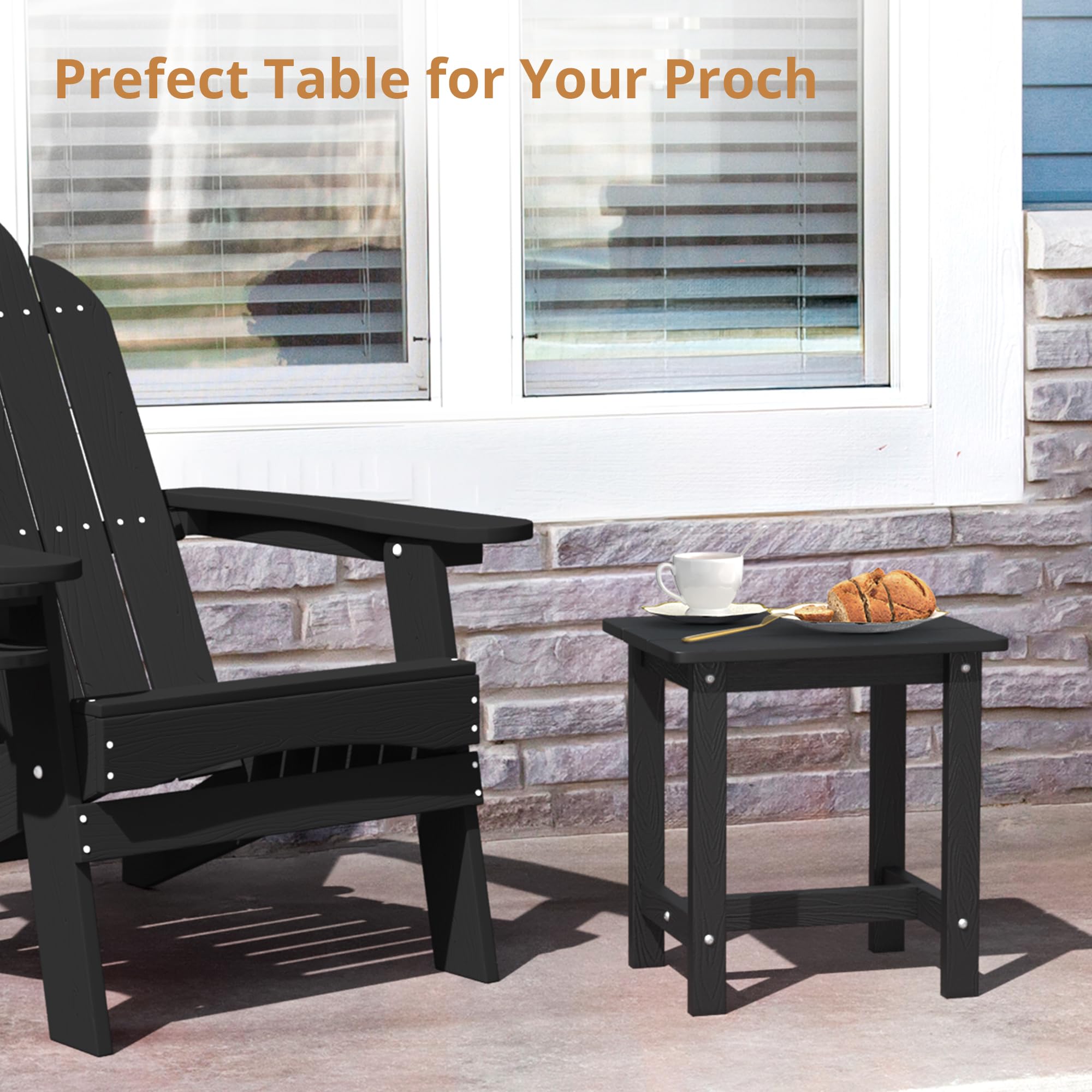 LUE BONA side angle next to Adirondack chair demonstrating ergonomic height and access