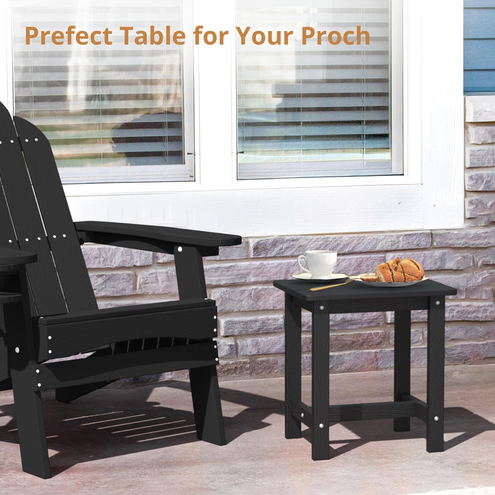 LUE BONA side angle next to Adirondack chair demonstrating ergonomic height and access