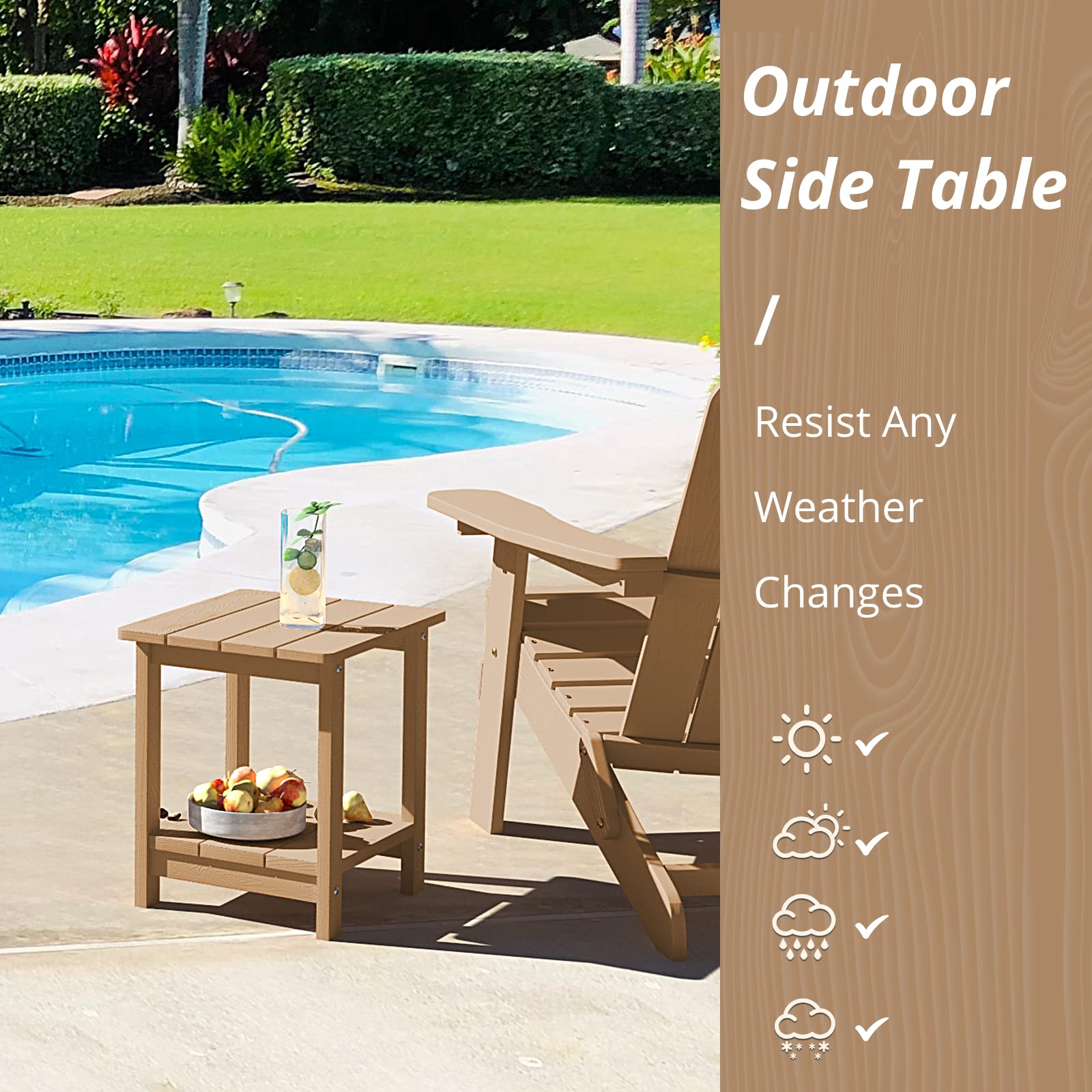 LUE BONA close-up of clapboard tabletop highlights water-shedding benefit