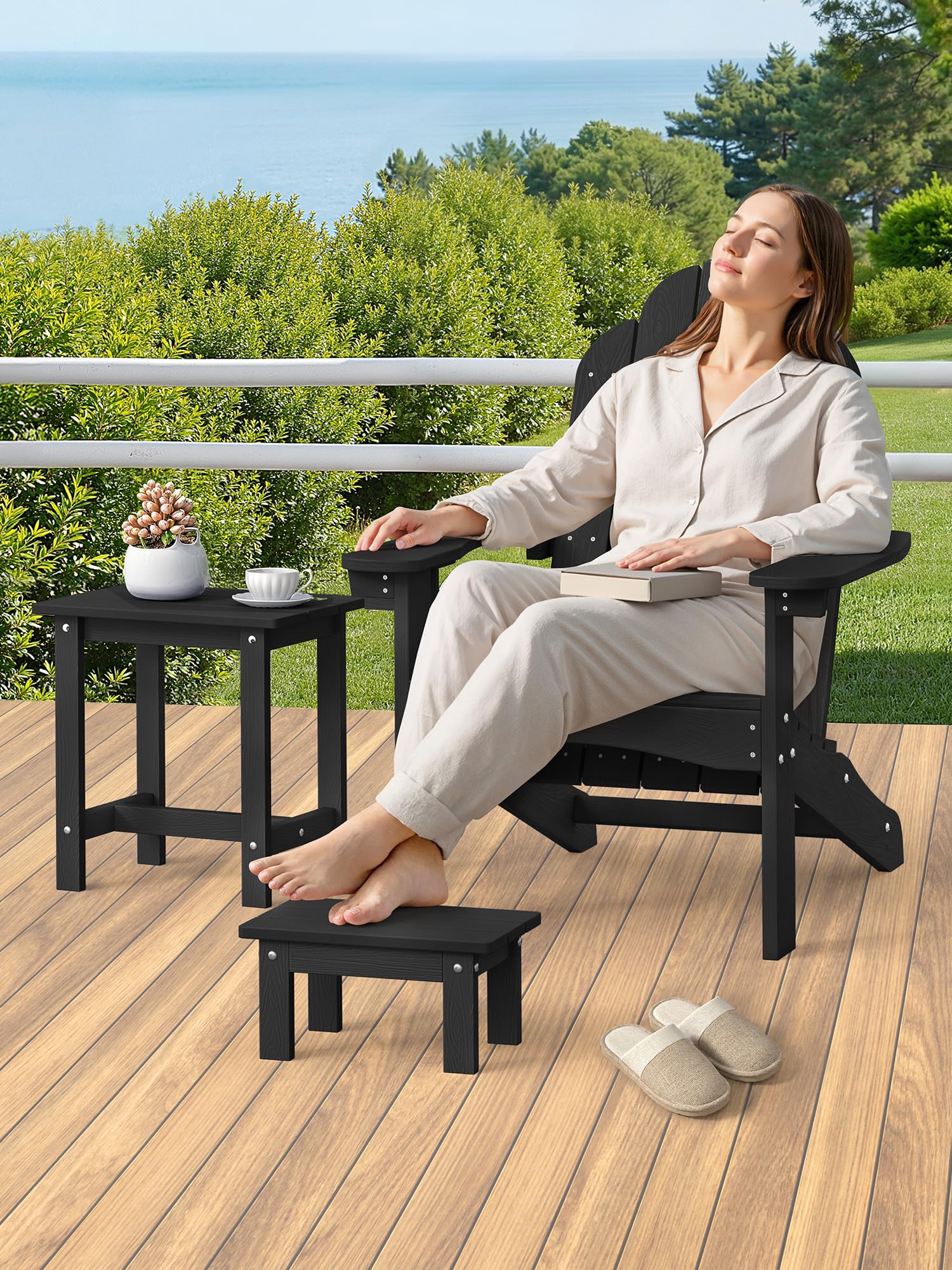 LUE BONA nested side table and footstool saving space on patio or balcony