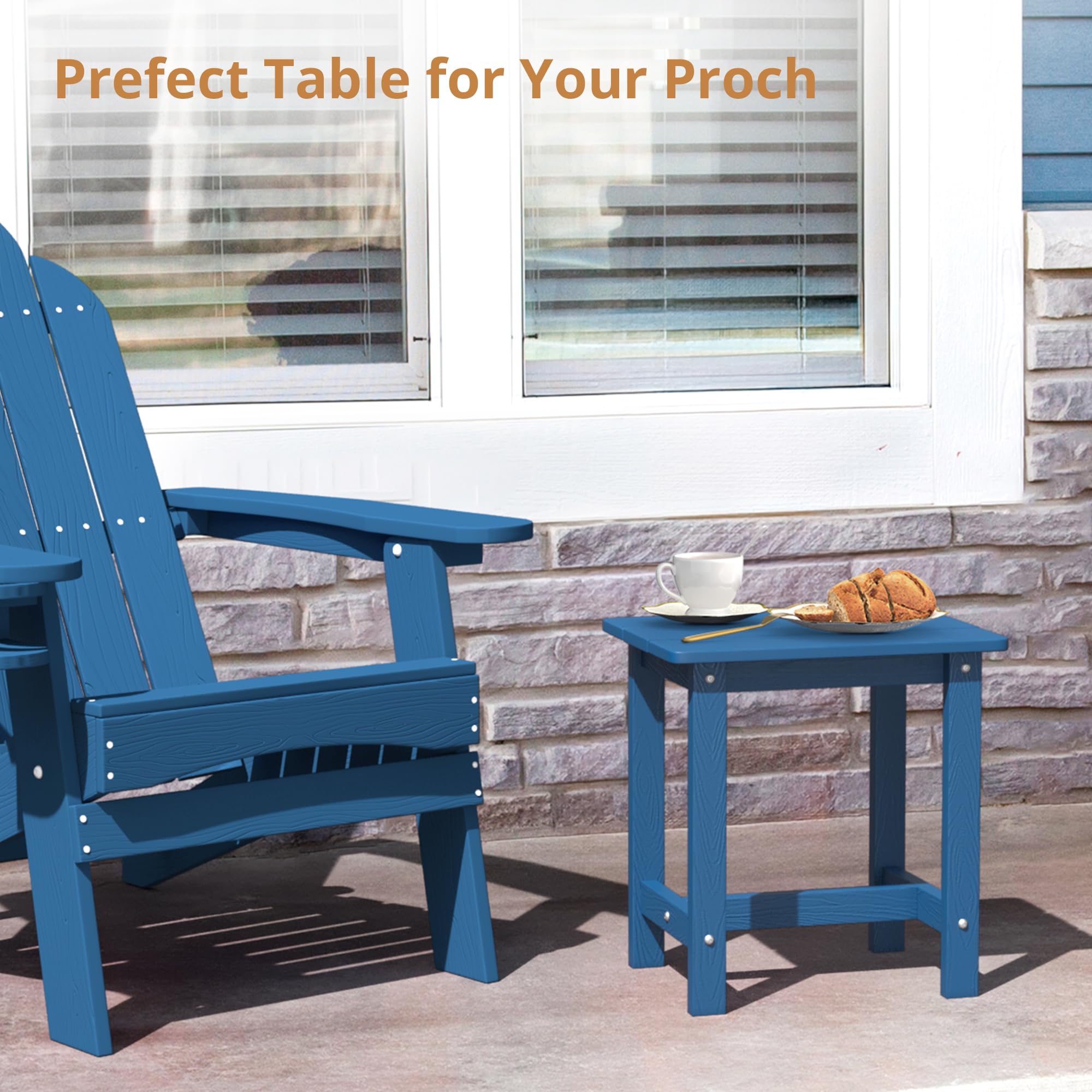 LUE BONA next to Adirondack chair showing proper height fit