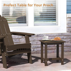 LUE BONA table beside Adirondack chair showing correct height and comfortable reach