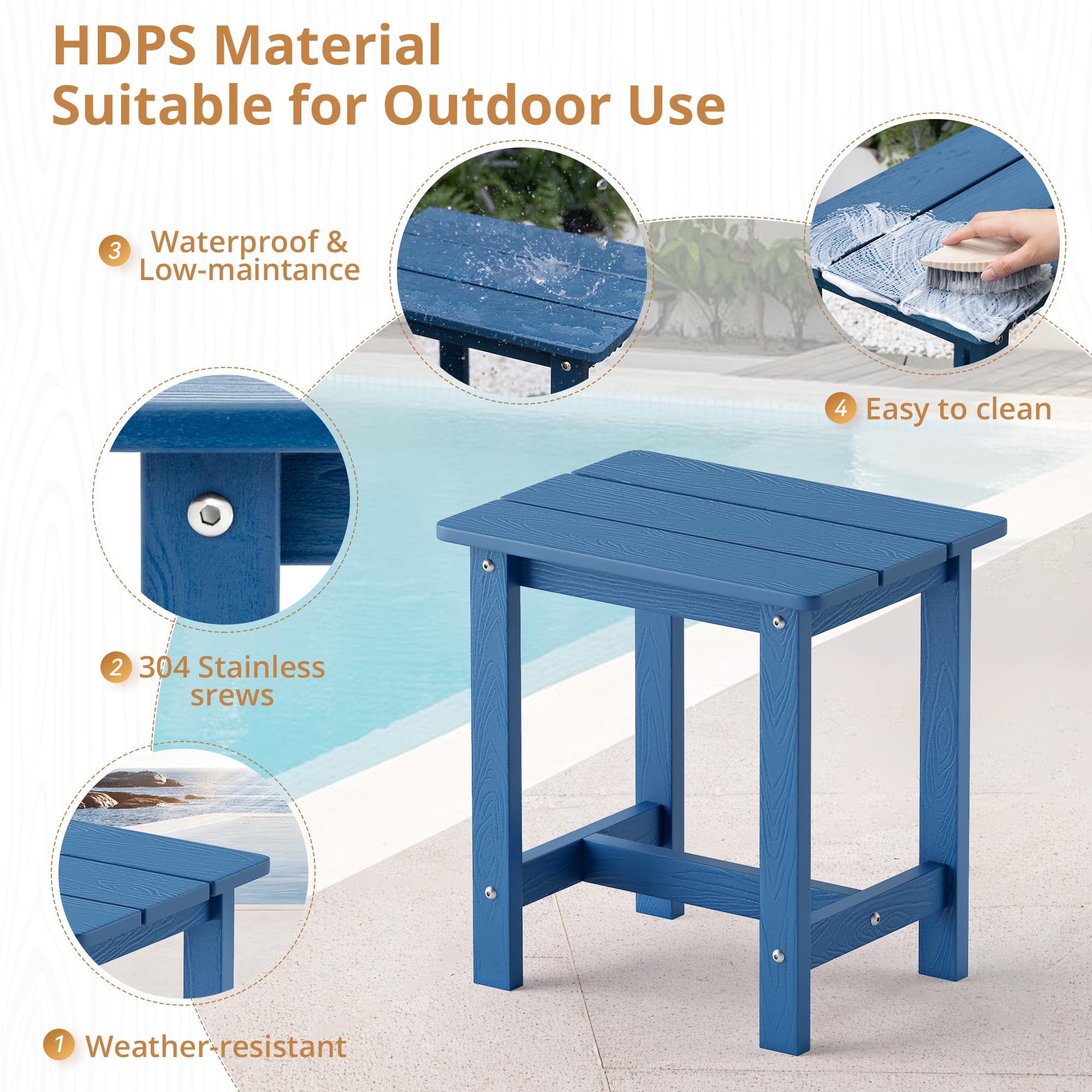 LUE BONA tabletop detail demonstrating water-resistant surface