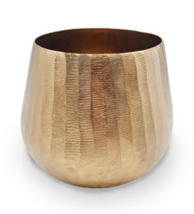 Luene front view of gold hammered planter showing elegant silhouette and style