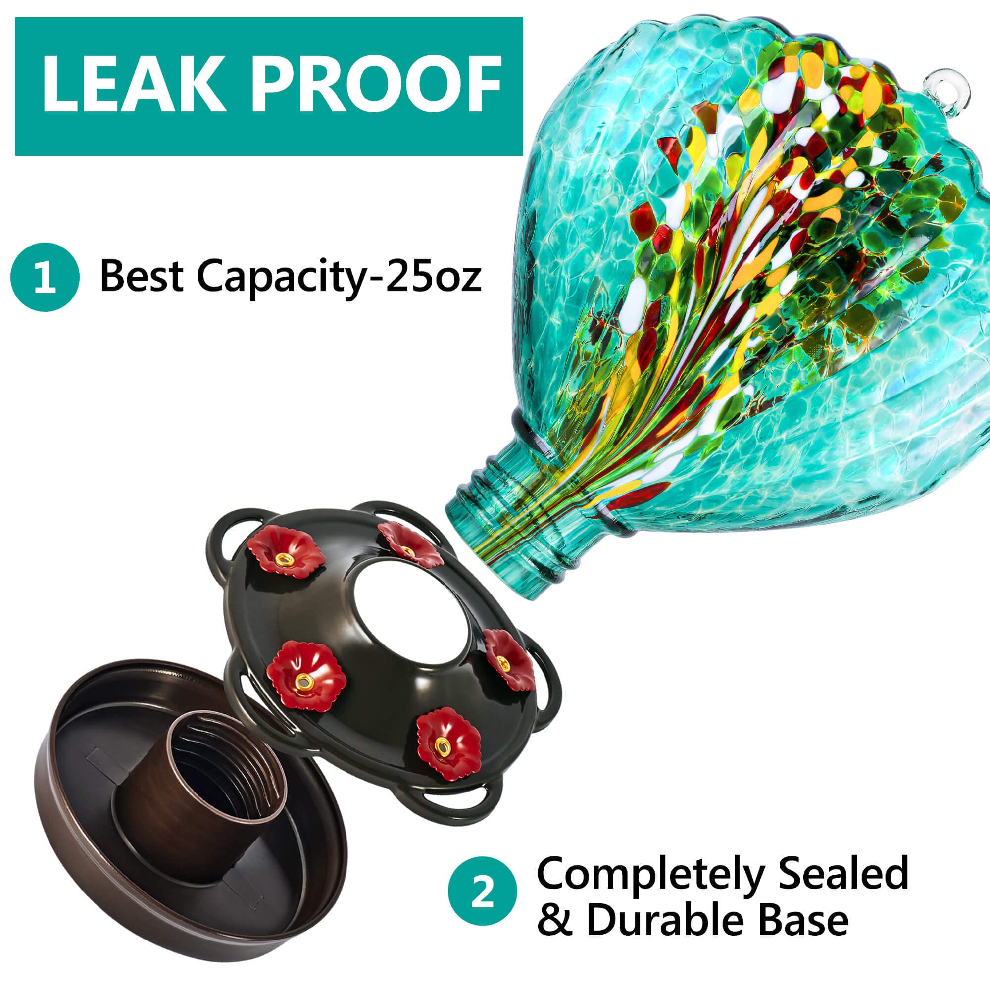 LUJII metal base with red feeding ports and ant moat, shows rust-proof safety