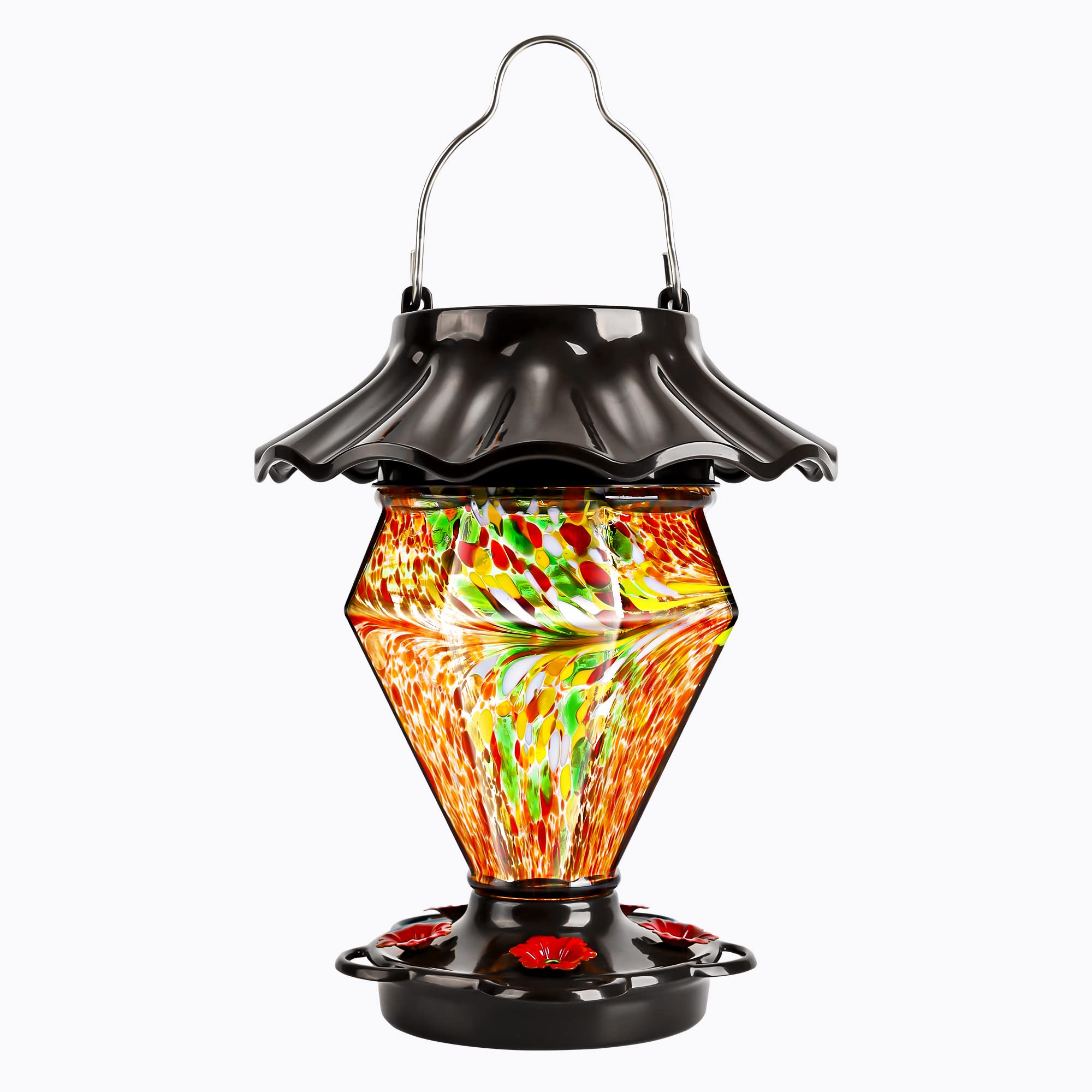 LUJII front view gem glass feeder showing vibrant red color and LED glow