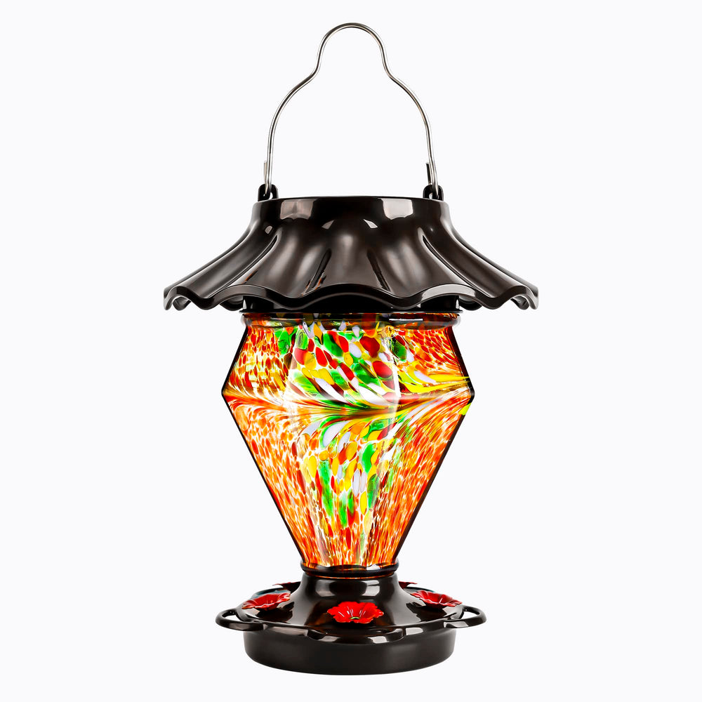 LUJII front view gem glass feeder showing vibrant red color and LED glow