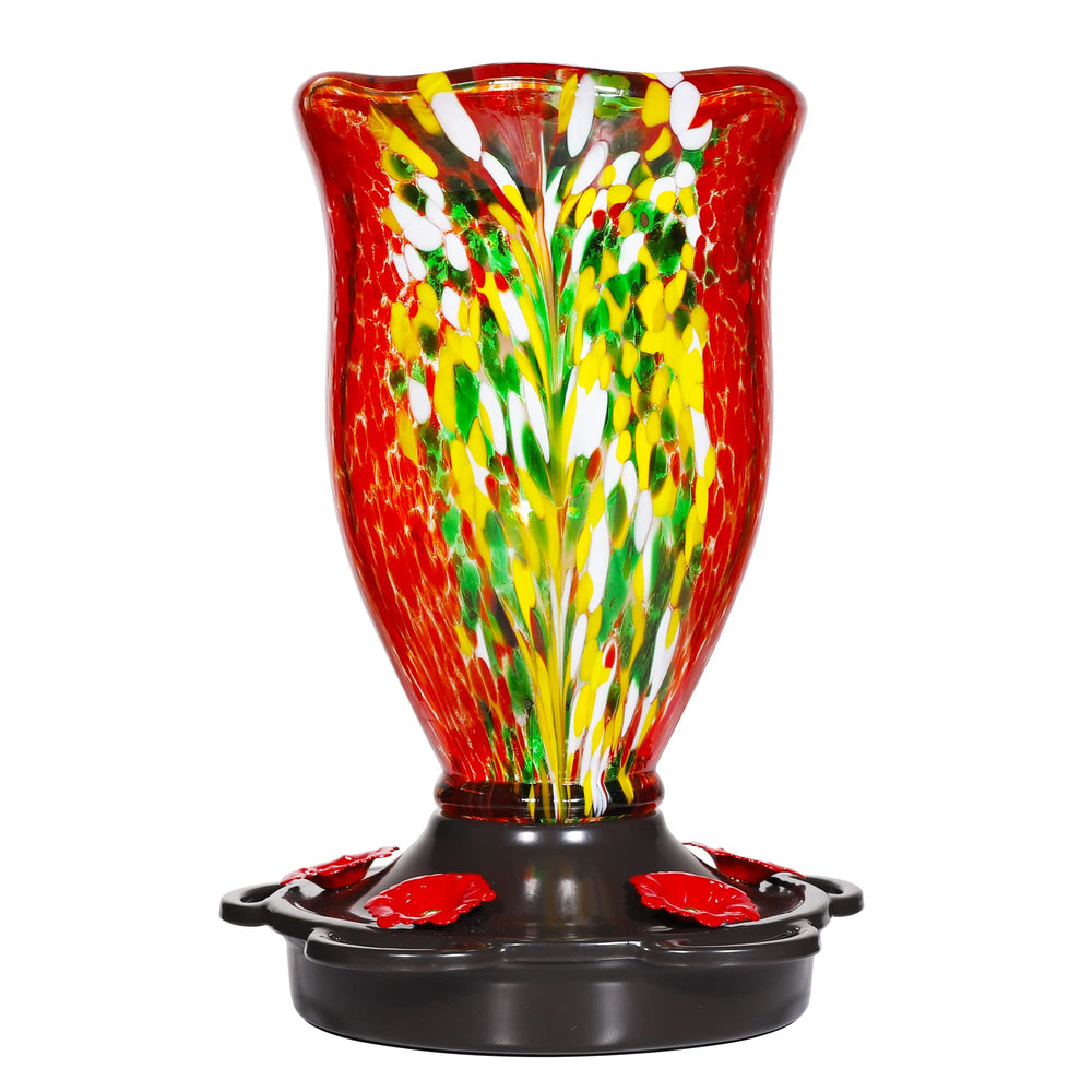 LUJII front angled view showing red hand-blown glass and leak-resistant design