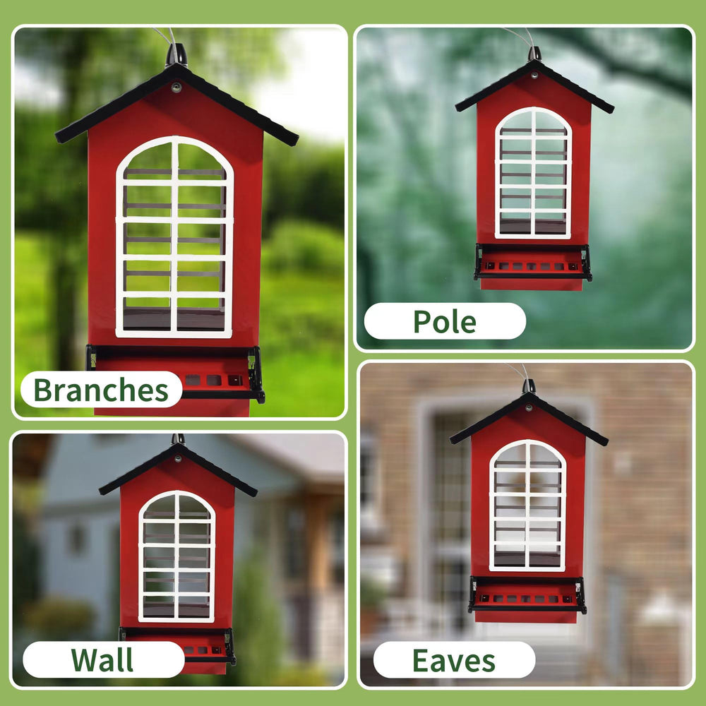 LUKCOZMO feeder hanging in garden with birds feeding, enhances backyard birdwatching