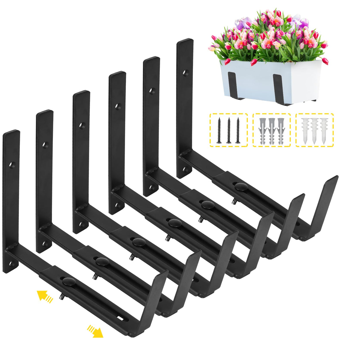 LukLoy front view of six black brackets showing compact packaged design and easy storage