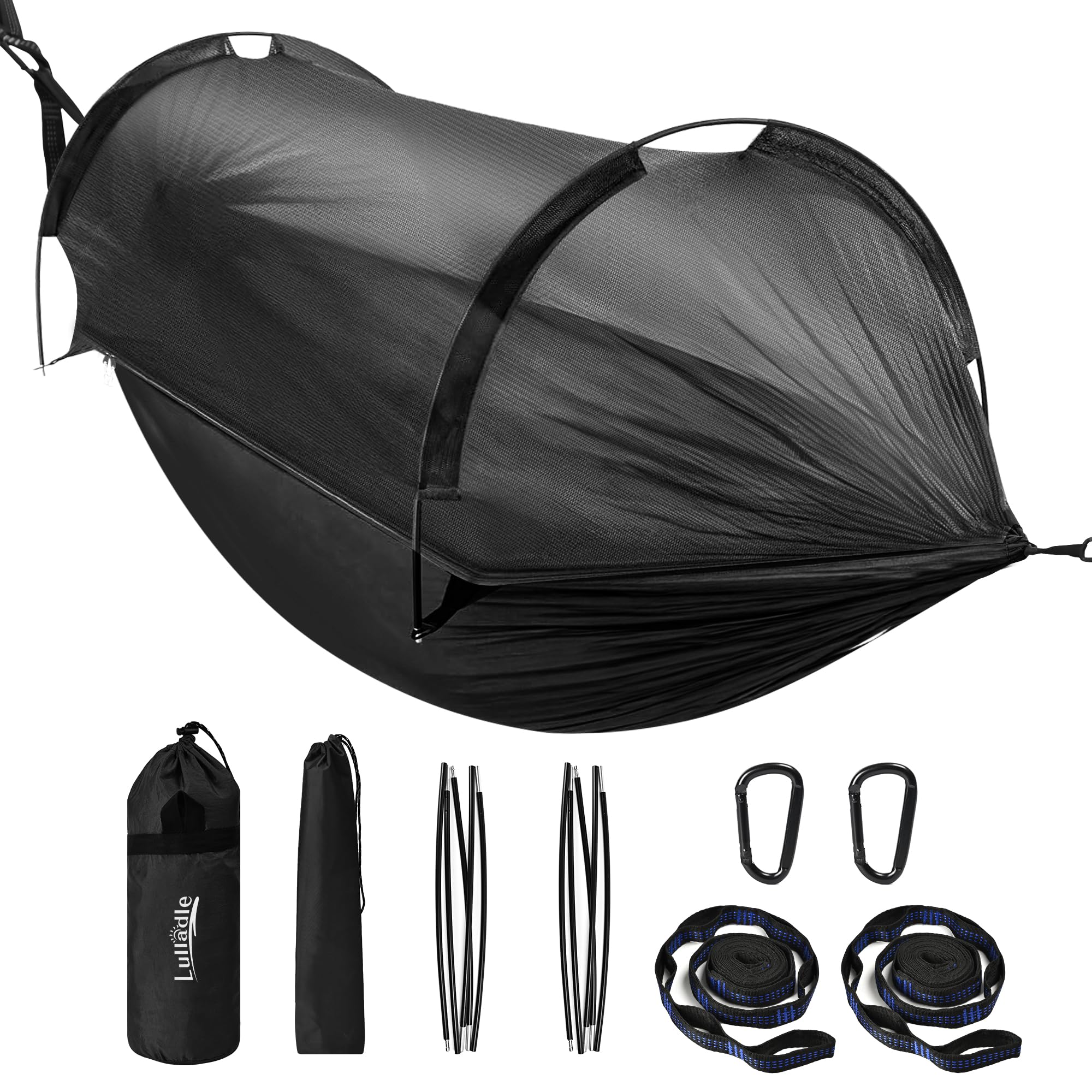 Lulladle front view of packed hammock showing compact convenience