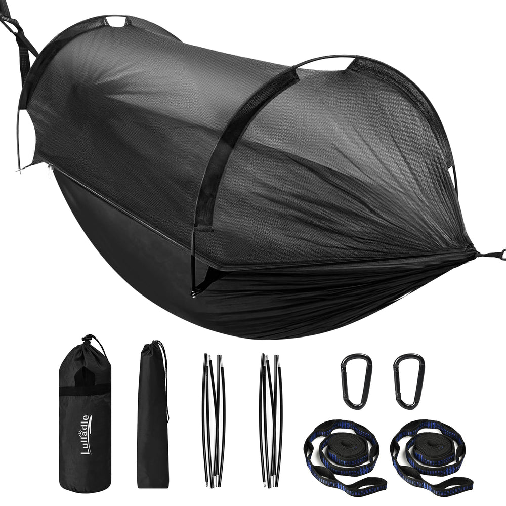 Lulladle front view of packed hammock showing compact convenience