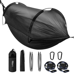 Lulladle front view of packed hammock showing compact convenience