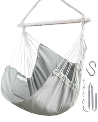 Lulladle front view of hanging hammock chair showing whole seat and bar, comfortable seating