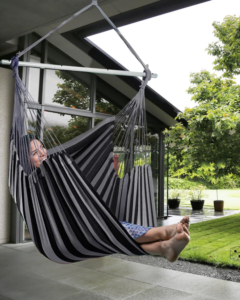 Lulladle hammock chair on a porch illustrating relaxed lifestyle and versatile indoor-outdoor use