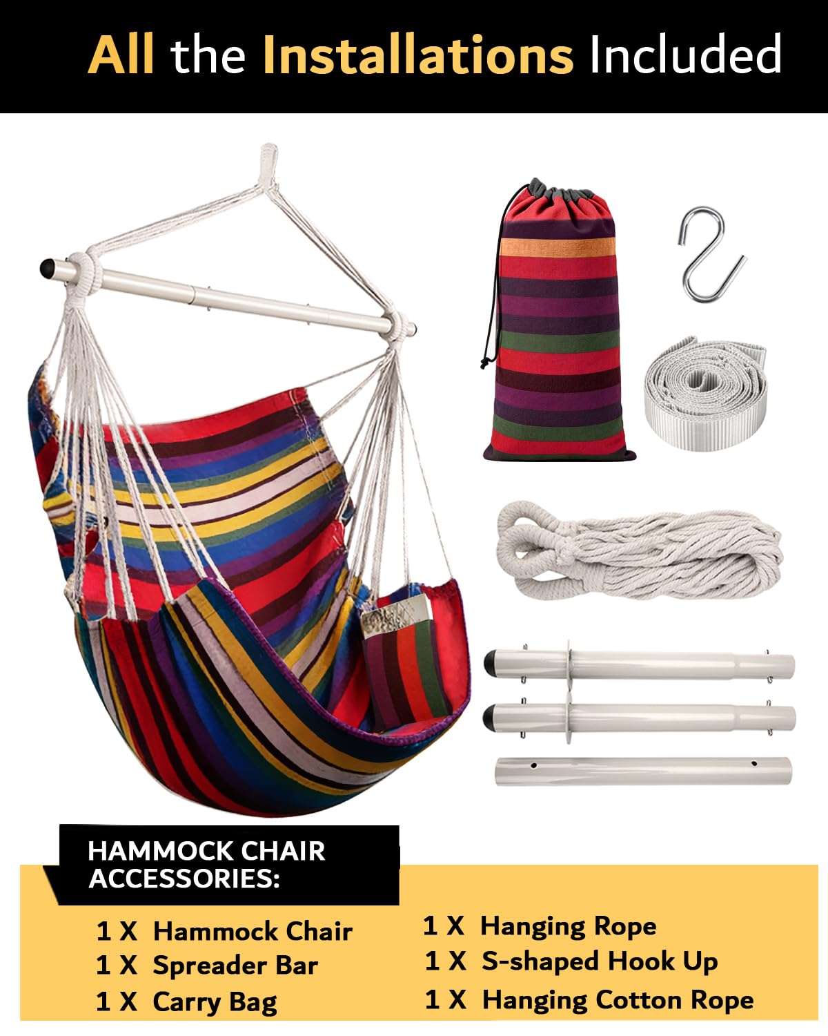 Lulladle rainbow hammock chair on porch illustrating outdoor leisure and bright decorative accent