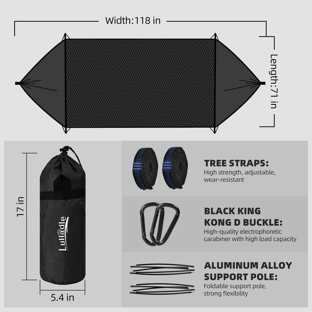 Lulladle hammock beside a backpack showing portable, lightweight packability