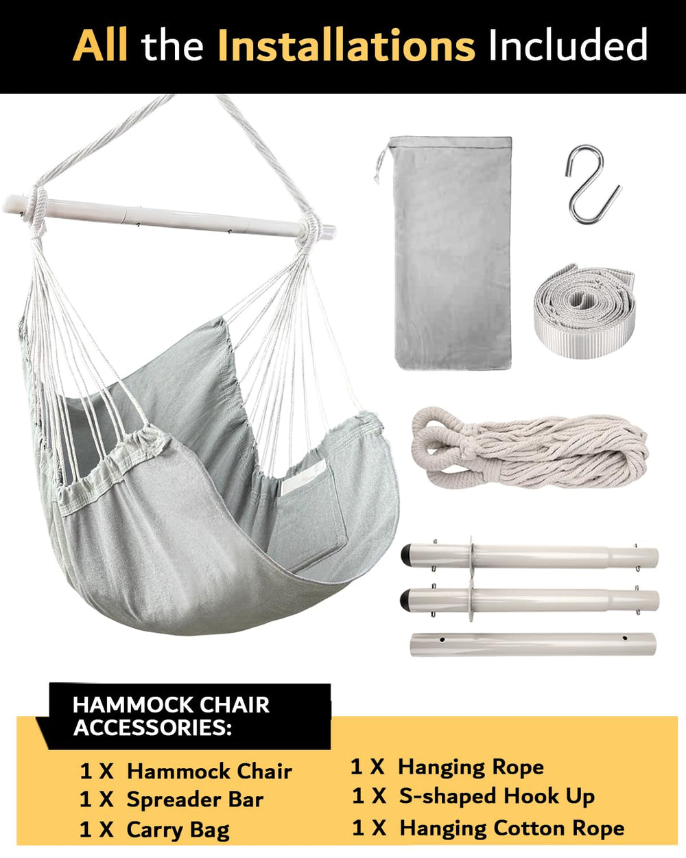 Lulladle hammock chair with person for scale demonstrating roomy, strong 500 lb support