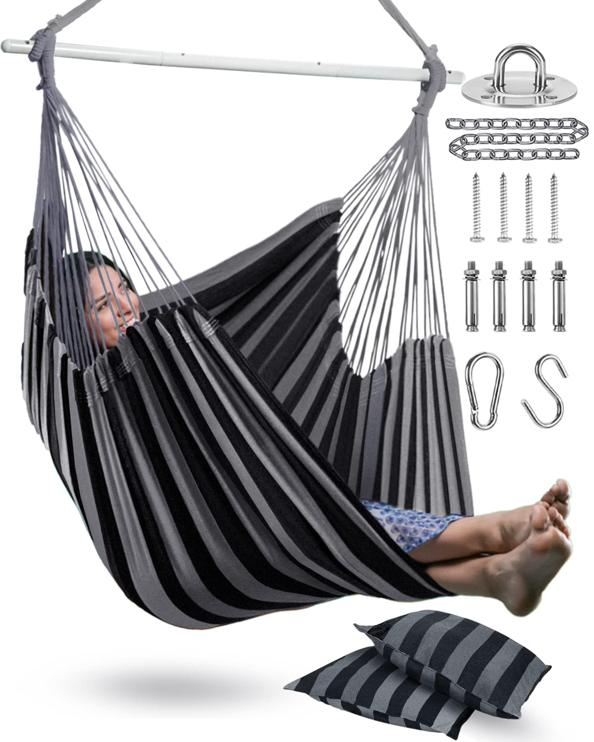 Lulladle front view of XXL hammock chair showing roomy seat and hang design for comfortable lounging