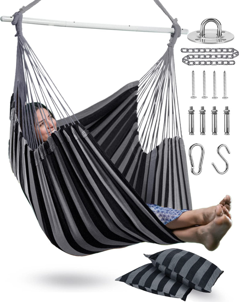 Lulladle front view of XXL hammock chair showing roomy seat and hang design for comfortable lounging