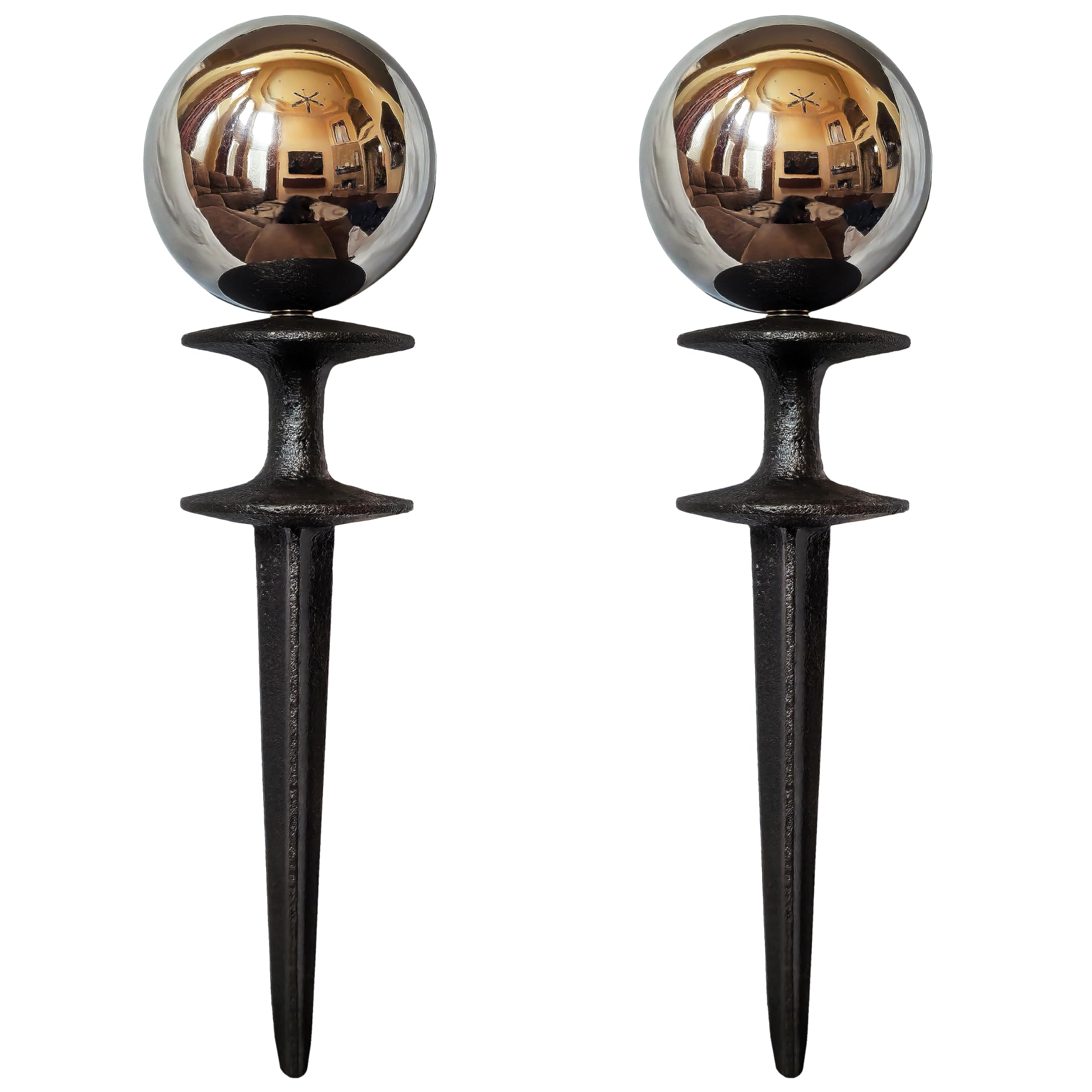 Lulu Decor front view of silver gazing ball hose guide, decorative and protective