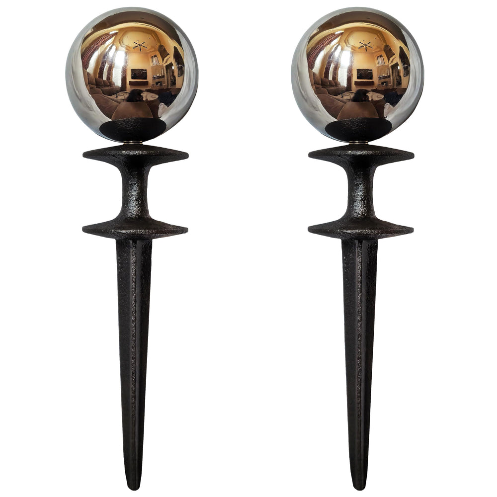 Lulu Decor front view of silver gazing ball hose guide, decorative and protective