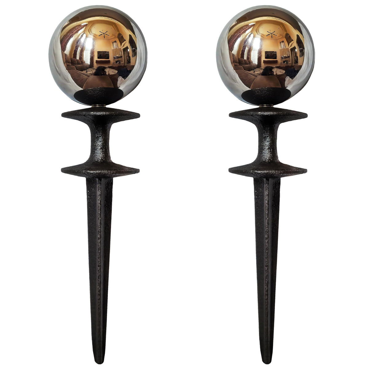 Lulu Decor front view of silver gazing ball hose guide, decorative and protective